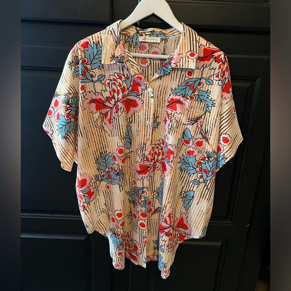 Cupshe Floral Large Button Down Beach Cover-Up Multicolor